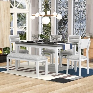 6-Piece Traditional Upholstered Wood Dining Room Table Set with 4 ...