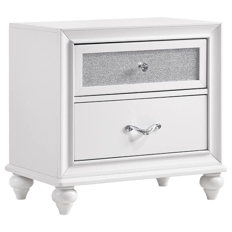 Dini 4pc Queen Bedroom Set, Gray Faux Leather Grid Upholstery, White