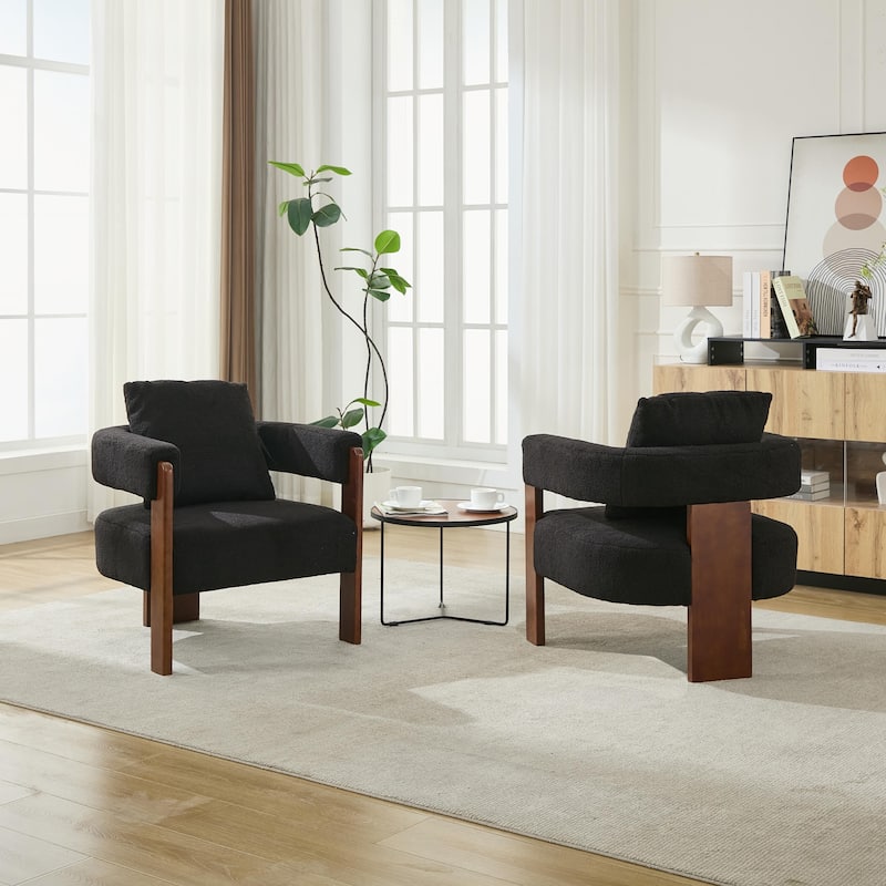 SEYNAR Modern Teddy Upholstered Fabric Round Armchair with pillow Set of 2