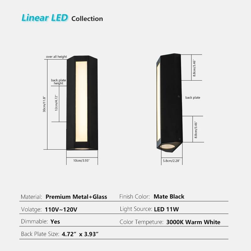 Modern Dimmable LED Outdoor Wall Sconce, 3000K Warm White