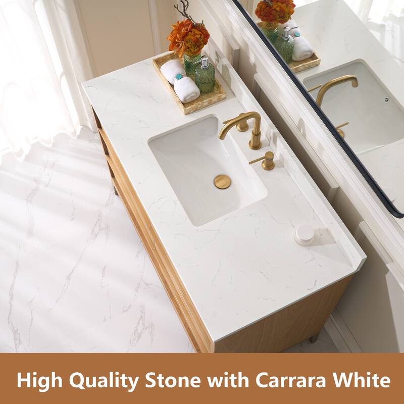 36"/48"/60" W Width Solid Wood Bathroom Vanity with Stain-resistant Carrera White Quartz Top and Sink
