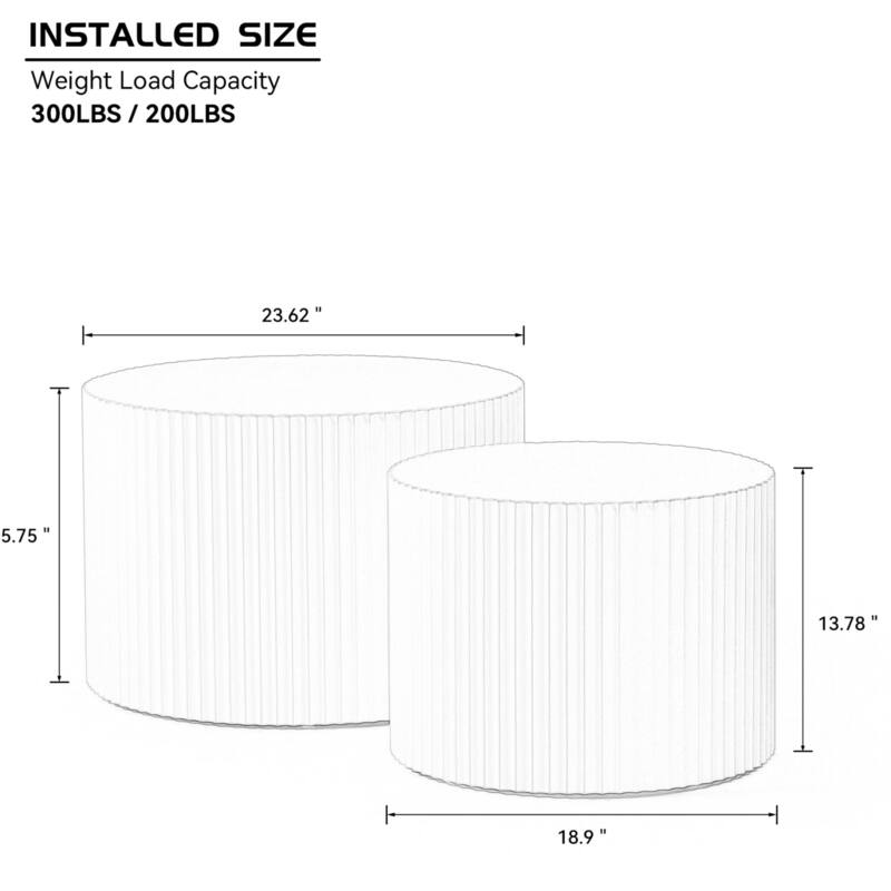 Modern Glam Relief Carving Round Accent Nesting Side Fluted Coffee Tables Set (2 Pack) No Assembled
