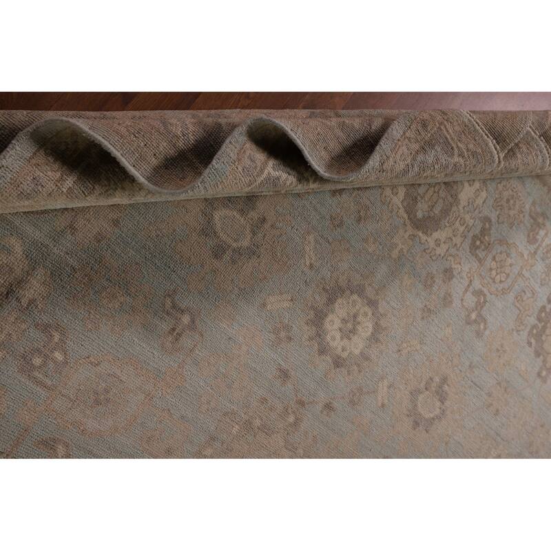 Vegetable Dye Oushak Area Rug Hand-Knotted Blue Wool Carpet - 8'3" x 10'0"