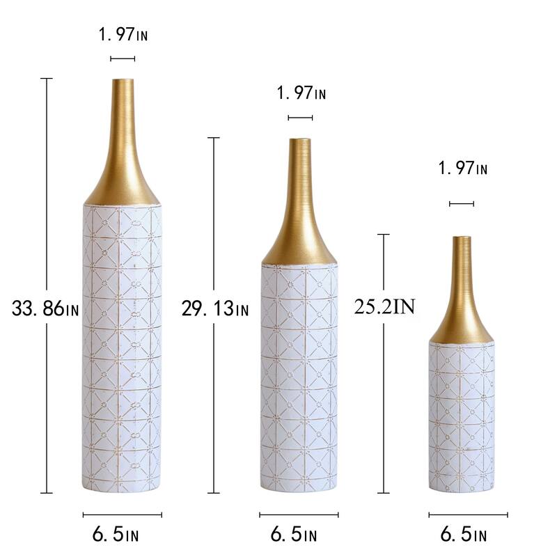 Decorated Floor Glazed Metal Vases (Set of 3)