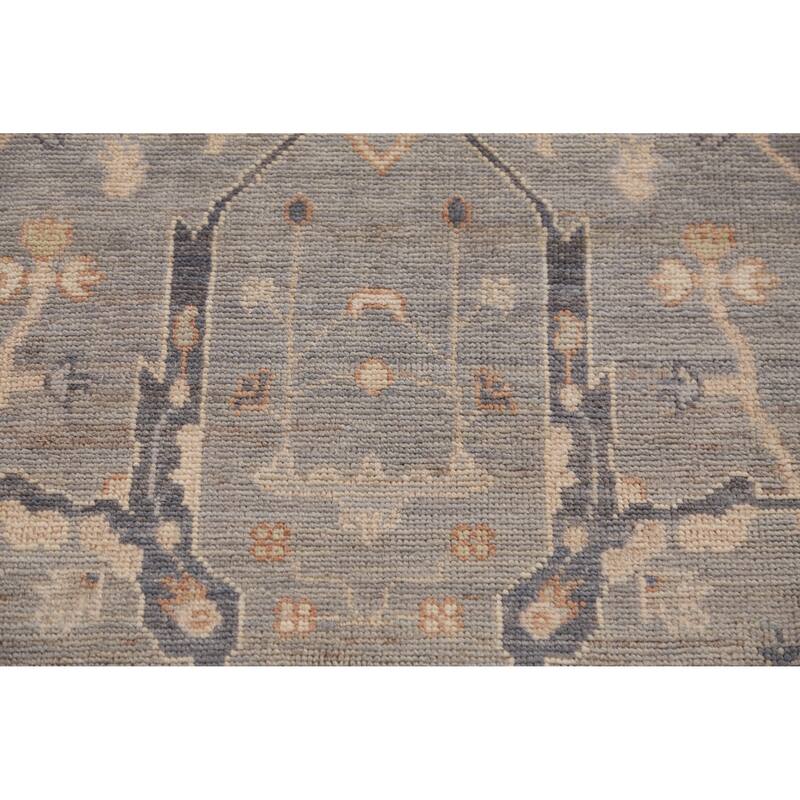 Hand Knotted Oriental 100% Wool Carpet Transitional All-Over Greys & Charcoal Oushak Runner Rug - 12' 1'' X 3' 0''