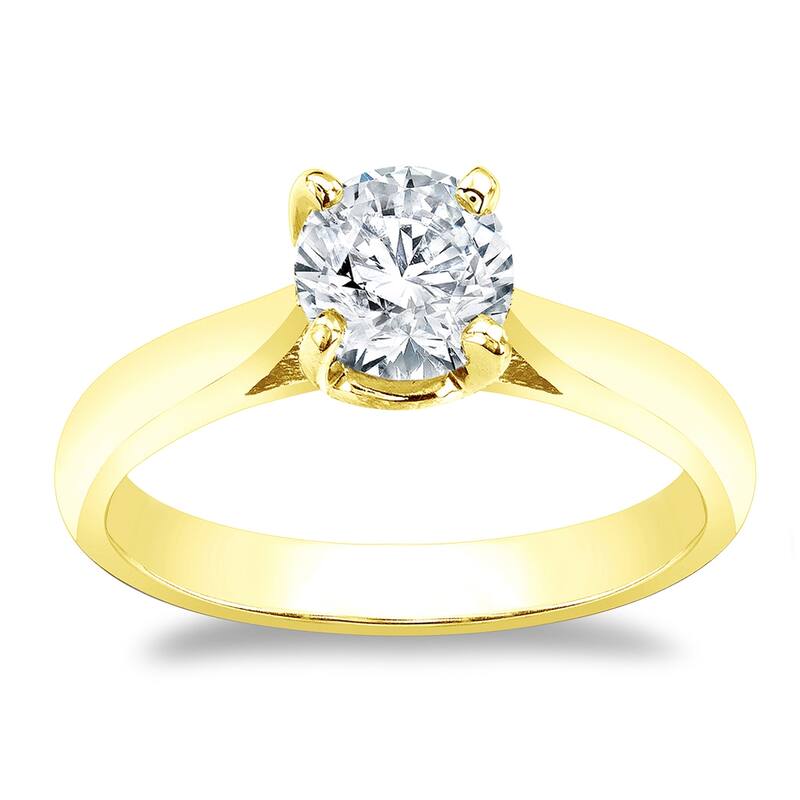 Auriya 14k Gold Round Moissanite Solitaire Engagement Ring 1ctw - Yellow - 5