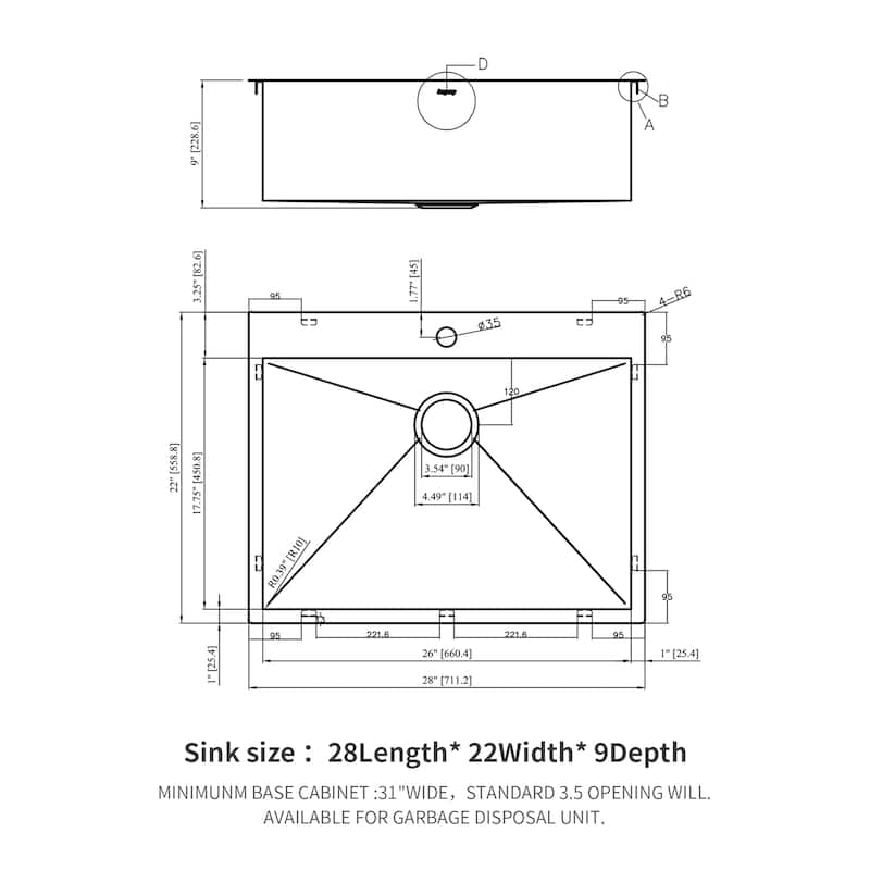 28 Inch Drop In Sink - 28 inch Kitchen Sink Drop in Topmount Single Bowl Sink 18 Gauge Stainless Steel Kitchen Sink Basin
