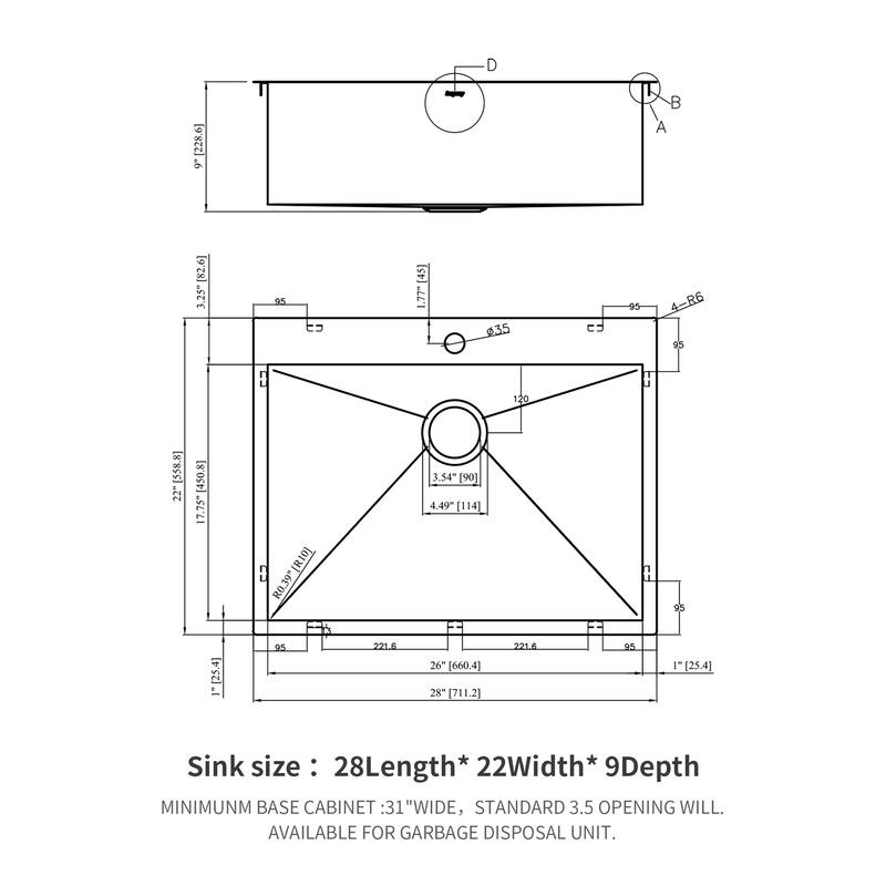 Drop in Topmount Single Bowl Sink 16 Gauge Stainless Steel Kitchen Sink Basin