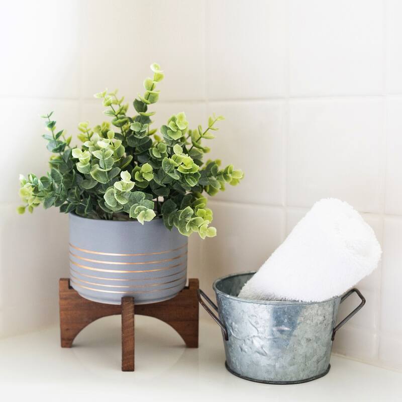 Artificial Plant Eucalyptus in 4.75" Ceramic Pot on Wood Stand - ONE-SIZE