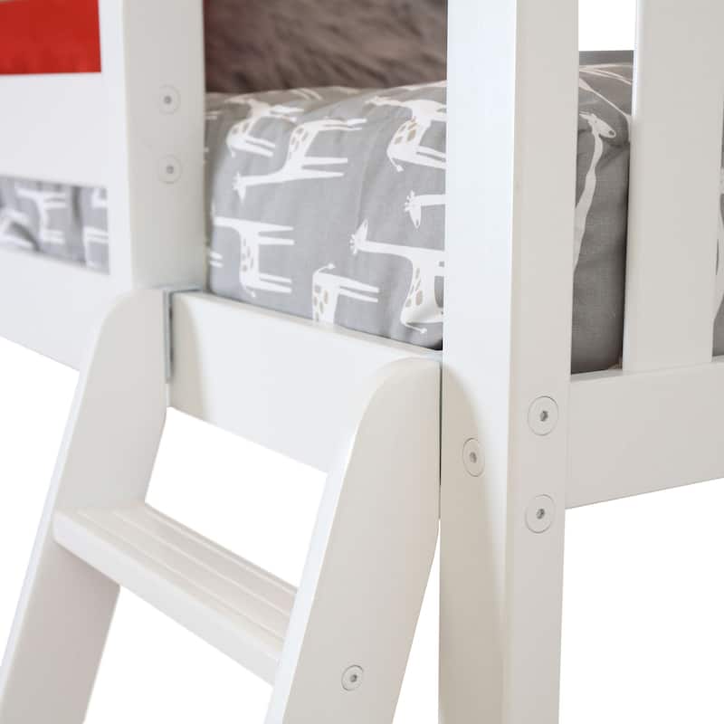 Max and Lily L Shaped Twin over Twin Bunk Bed with Bookcase and Desk