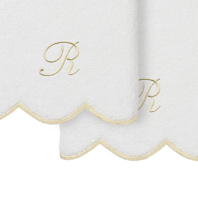 Authentic Hotel and Spa 100% Turkish Cotton Beige ADORNIA Scallop Personalized 2 Piece Hand Towel Set - 2 Hand Towels