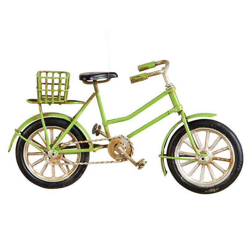 Metal Red and Green Bicycle with Basket Christmas Xmas Ornament Set of 2 - Set of 2