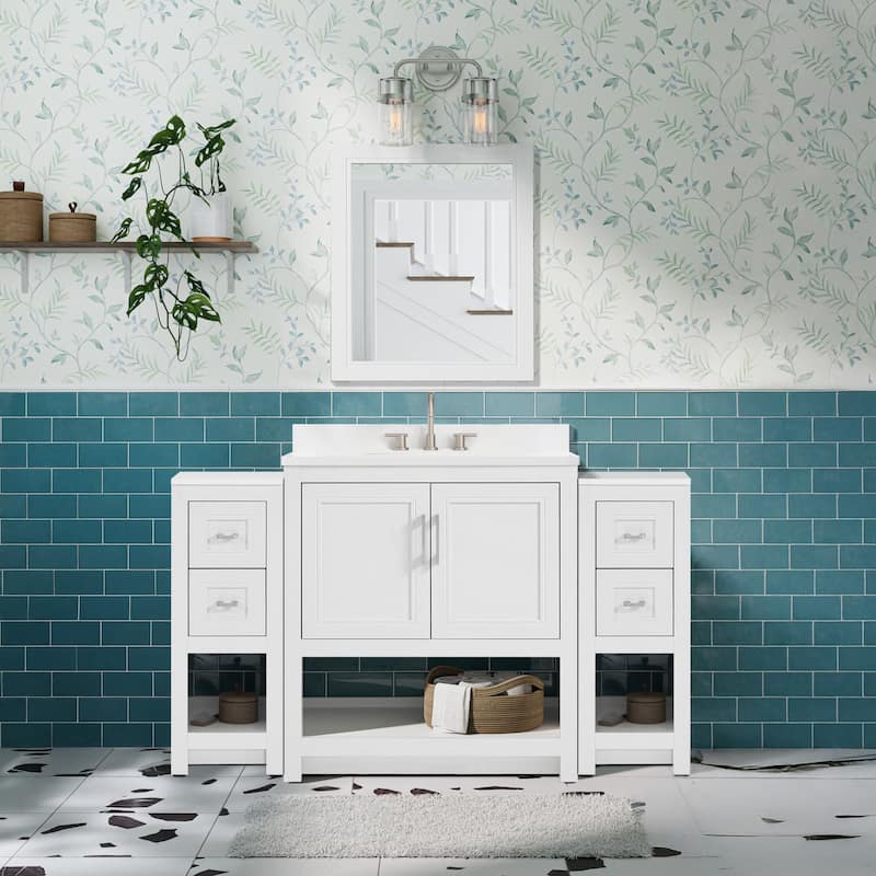 Blakely Modular Vanity Set, 25/31 Inch Vanity Base with Dual 12 Inch Side Cabinets & Mirror - 31" Vanity - White Ash