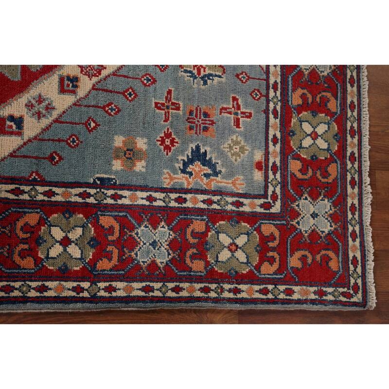 Light Blue Kazak Foyer Rug Hand-Knotted Wool Carpet - 3'3" x 4'11"