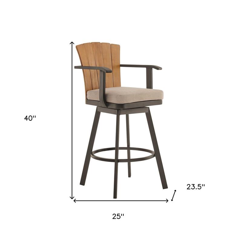HomeRoots 40" Brown Metal Swivel Outdoor Counter Height Bar chair with Footrest