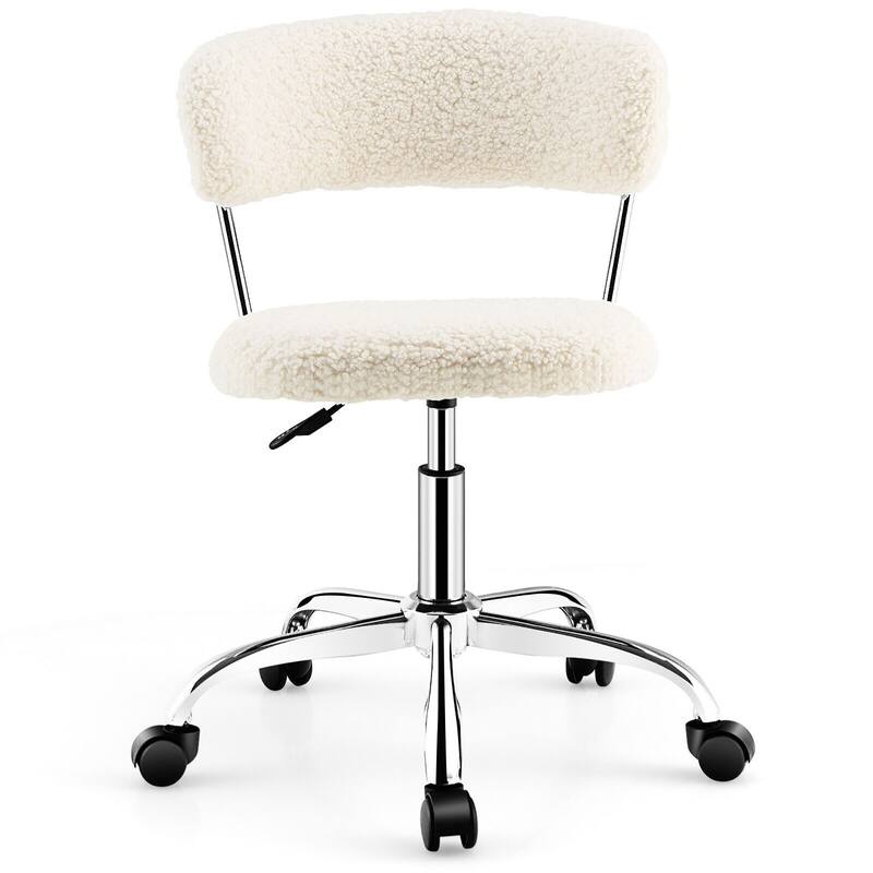 Gymax Computer Desk Chair Adjustable Sherpa Office Chair Swivel Vanity
