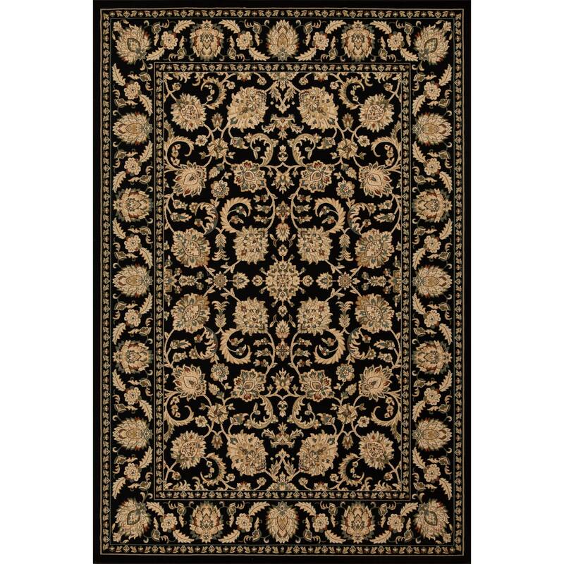 Izmir Collection Multicolor Transitional Floral/Botanical Area Rug - Black/Beige - 5'3 X 7'7