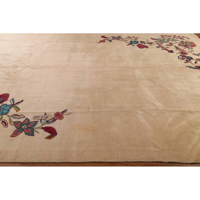Hand Knotted Oriental 100% Wool Carpet Traditional Floral Beige & Ivories Art Deco Area Rug - 12' 10'' X 9' 5''