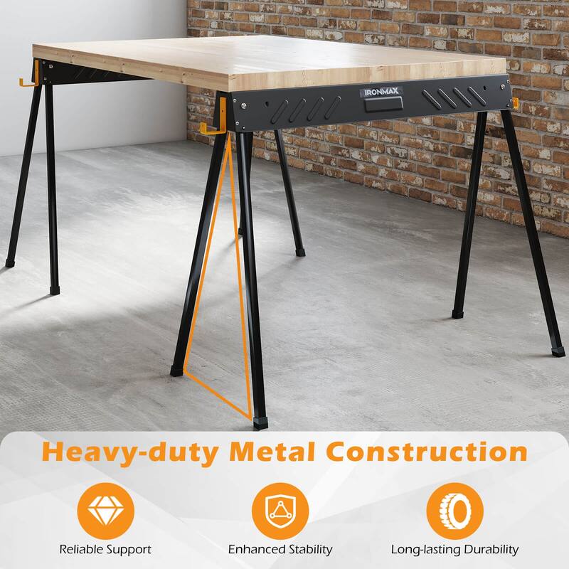 Ironmax 2-Pack Heavy-duty Metal Sawhorses with 2 x 4 Supporting Arms & - See Details