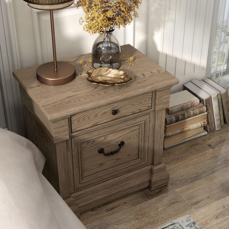 Furniture of America Wacine Weathered Grey Solid Wood 2-Drawer Nightstand