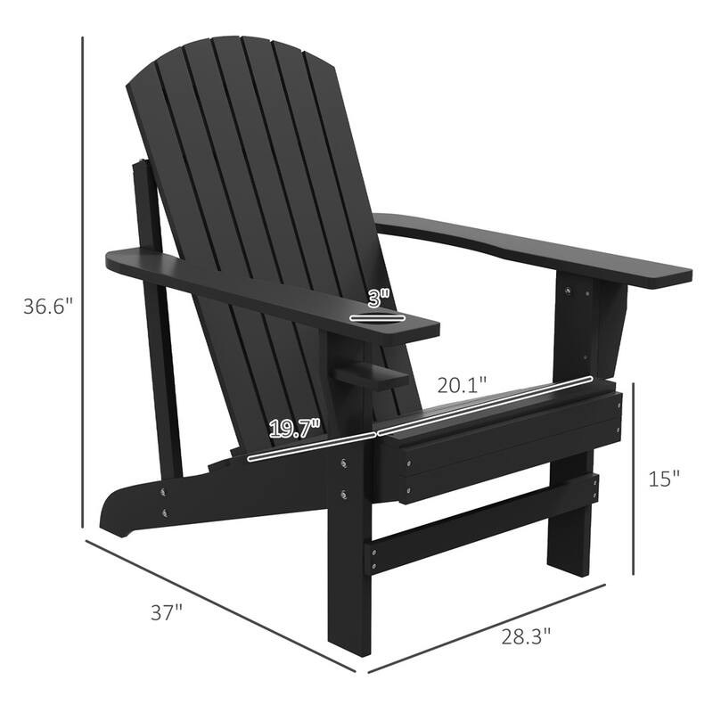 Comfortable Fir Wood Adirondack Chair with Tilt Slatted Back and Wide Armrests and Cup Holder - 28.5" W x 38.2" D x 36.6" H