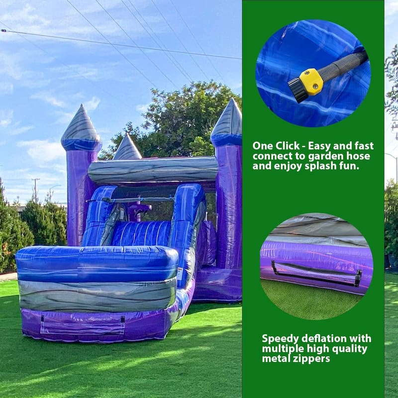 XJUMP 13' Purplish Castle Commercial Grade Bounce House Water Slide Combo with Splash Pool for Kids (with Air Blower)