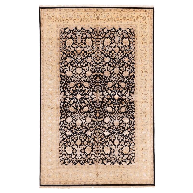 ECARPETGALLERY Hand-knotted Mirzapur Black Viscose, Wool Rug - 6'3 x 9'9