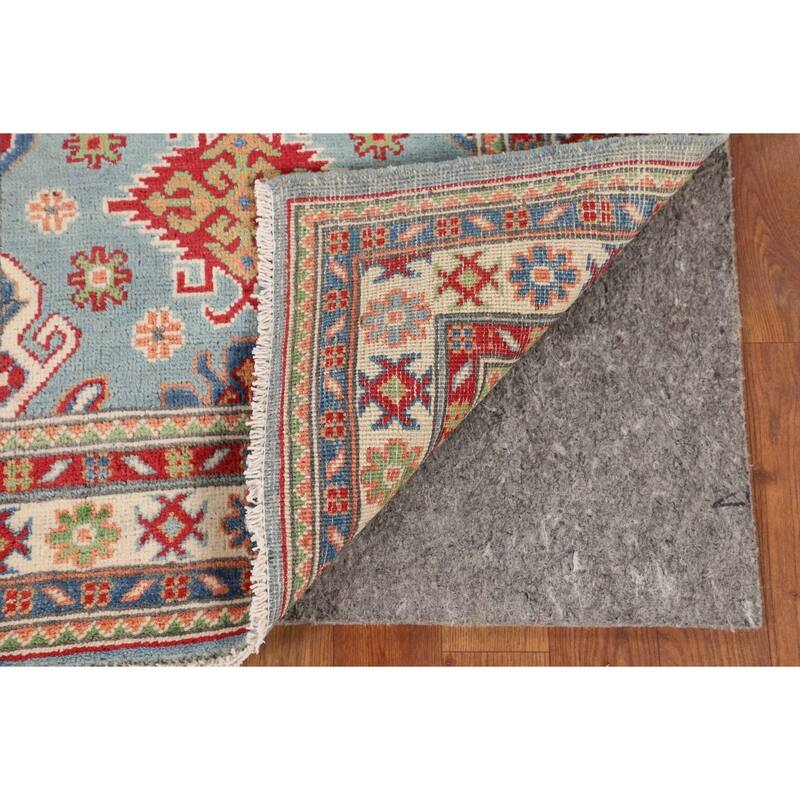 Light Blue Kazak Oriental Foyer Rug Handmade Geometric Wool Carpet - 2'8" x 4'0"
