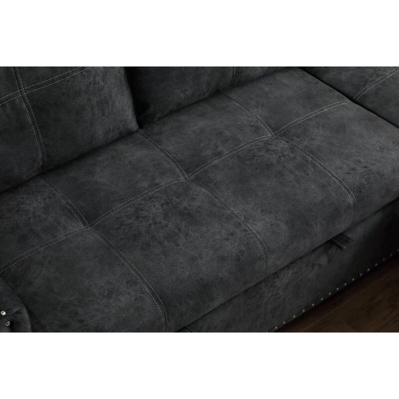 Morden Fort Velvet Reversible Sleeper Sectional Sofa LShape with big