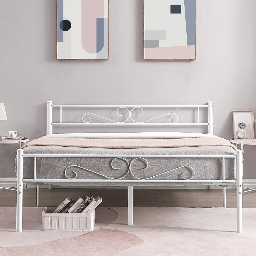 VECELO Modern Heavy Duty Metal Bed Frame with Headboard & Footboard Noise-Free No Box Spring Needed for 8-12 Inch Mattress