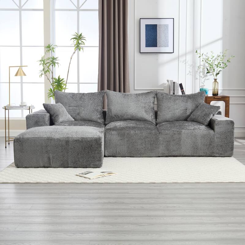 Floor Standing Chaise Lounge Couch L-shape Sectional Sofa with Ottoman