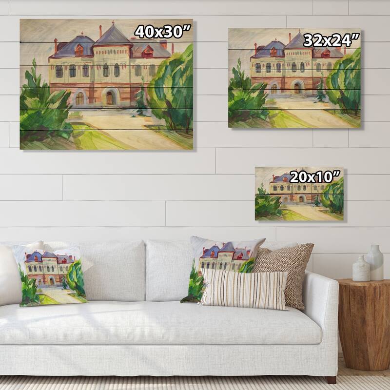 Designart 'Landscape French Castle' French Country Wood Wall Art Panels