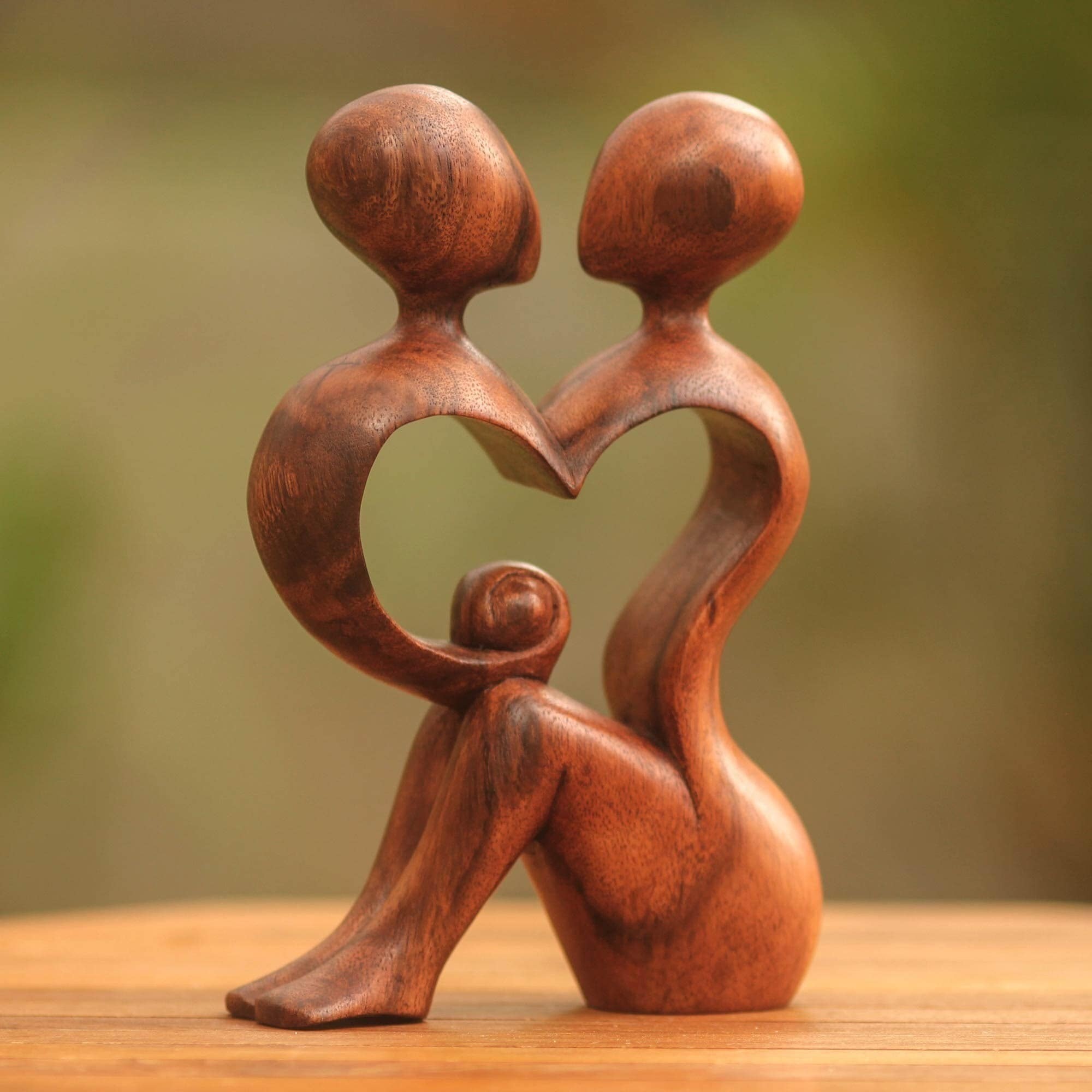 Hand Carved Suar Wood Heart Sculpture - Valentine Edition