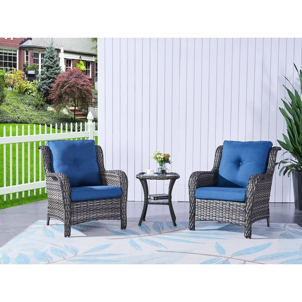 Pocassy Outdoor Wicker Bistro Set, 3 Piece Patio Set