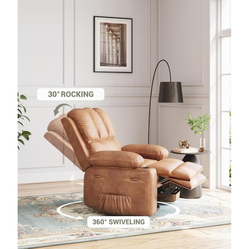 27'' Oversized360° Swivel Recliner Chairs with Heat and Massage