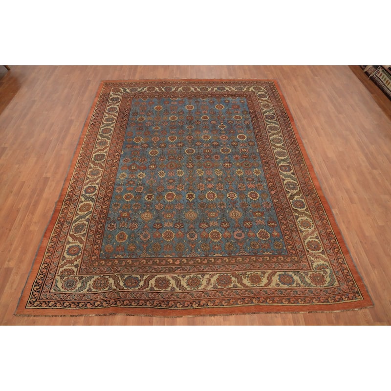 Hand Knotted Oriental 100% Wool Carpet Traditional Floral Navy Blue & Blues Heriz (serapi) Area Rug - 10' 10'' X 8' 6''