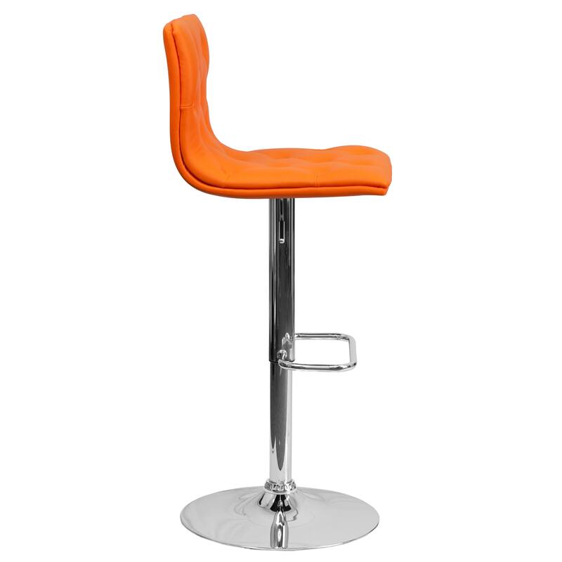 Contemporary Button Tufted Vinyl Adjustable Height Barstool with Chrome Base - 15"W x 18"D x 35.25" - 43.75"H