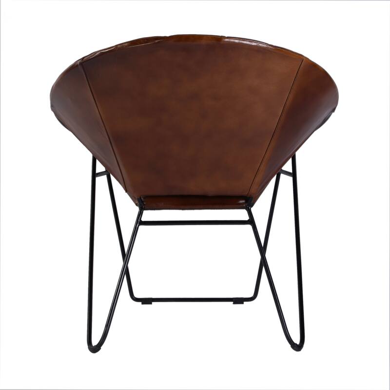 Harlan 18 in. Seat Height Round Leather and Iron Accent Chair