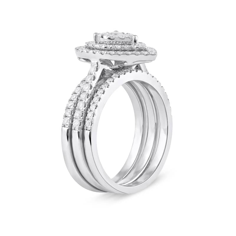 IGI Certified 1ct TDW Diamond Pear Shaped Cluster Halo Bridal Set in 10K Gold for Women