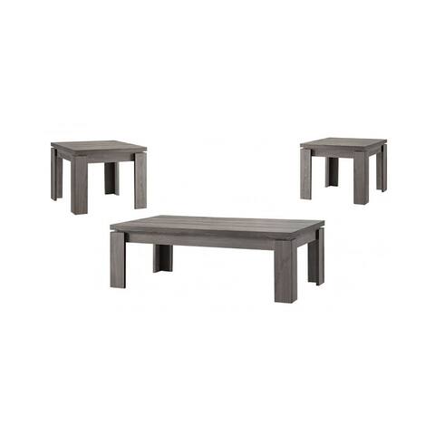 3-Piece Wood Table Set in Weathered Grey