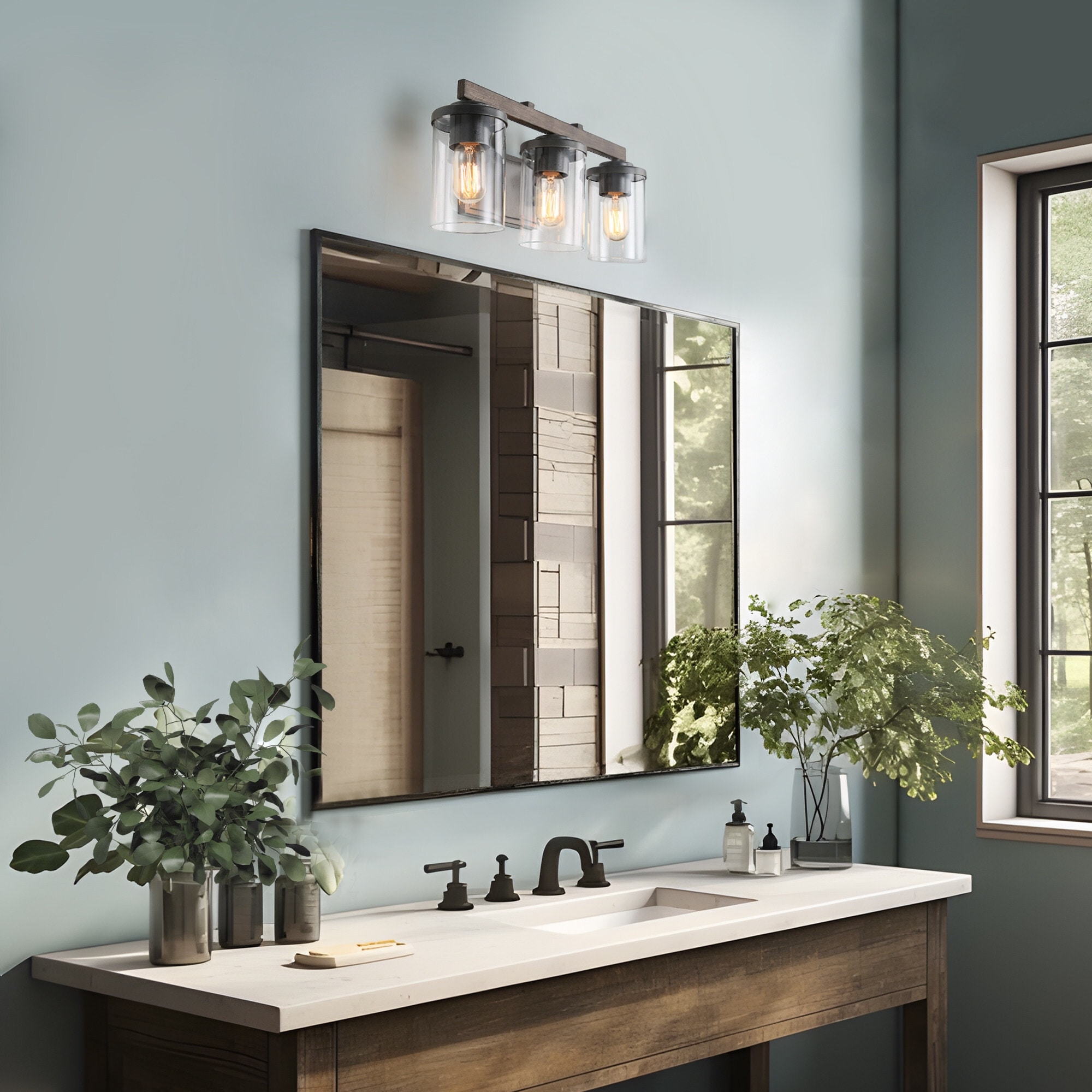 Bathroom vanity deals lights rustic