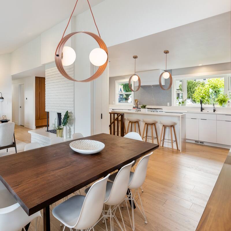 Modern 2-Light Wood Globe Pendant Light for Kitchen Island - Dia.20-in