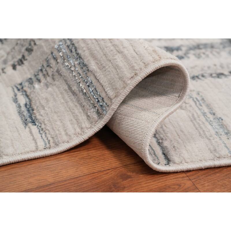 Machine Made Oriental Polyester Carpet Modern Beige & Ivories Distressed Area Rug - 7' 5'' X 5' 2''