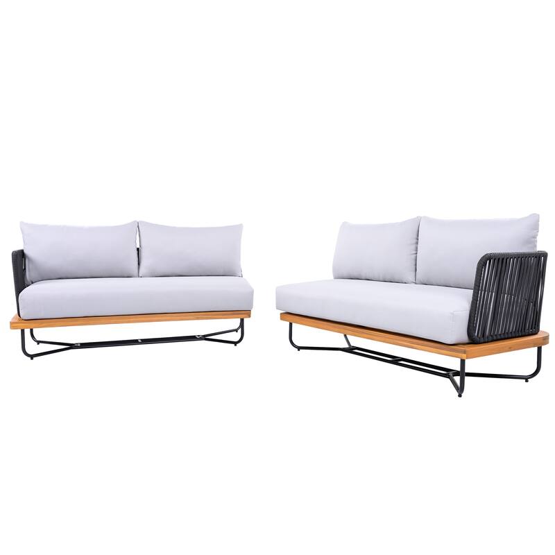 Christopher Knight Home - Evelyn Patio Outdoor Acacia Wood Rope Sofa Set