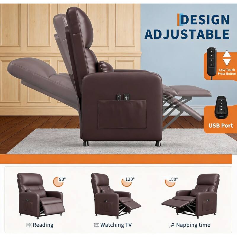 Power Recliner Chair, with Overstuffed Seat