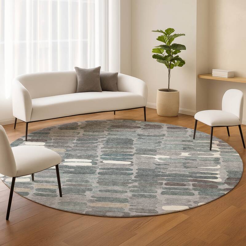 Machine Washable Indoor/ Outdoor Modern Caps Chantille Rug