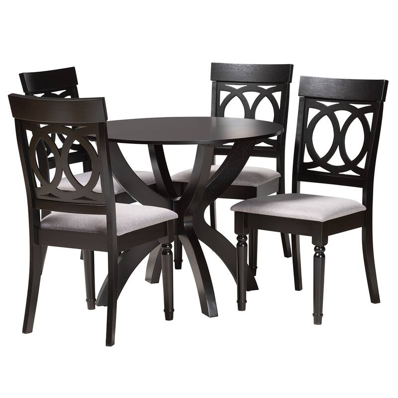 Velia Modern Fabric and Dark Brown Finished Wood 5-Piece Dining Set - Grey, Dark Brown