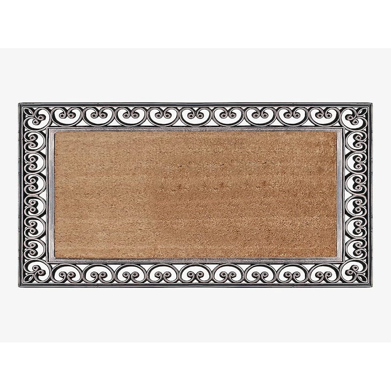 A1HC First Impression Hand Finished Rubber and Coir Classic Paisley Border Extra Large Double Doormat (30" x 48")