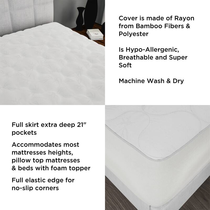 Mattress Cover-Made From Hypo-Allergenic Bamboo Fiber Rayon- Skirted Bed Protector by Lavish Home - White