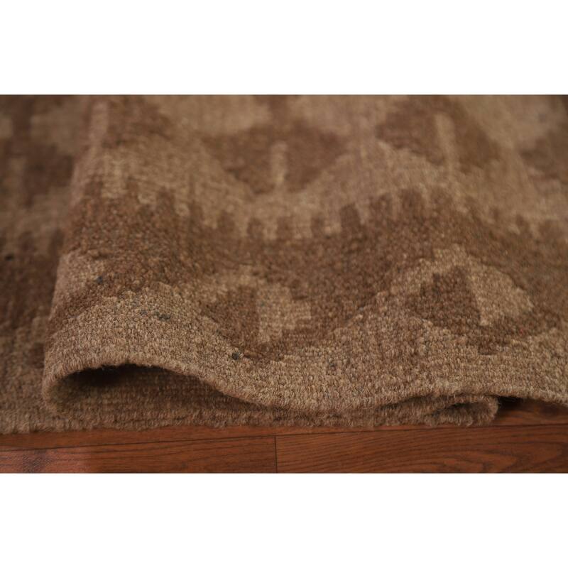 Hand Woven Oriental 100% Wool Carpet Southwestern Geometric Brown Kilim Area Rug - 9' 9'' X 6' 5''
